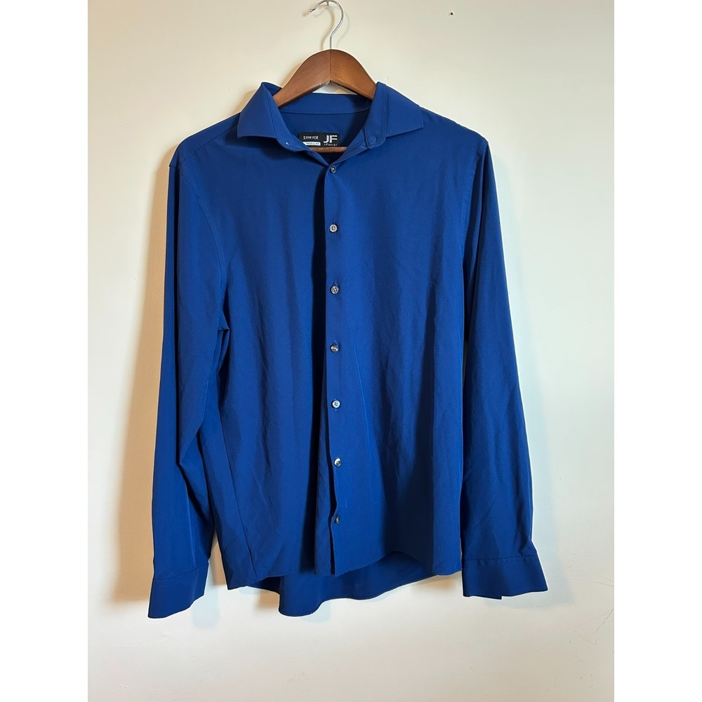 J Ferrar Long Sleeve Shirt M Blue 15 1/2  34-35 Regular Stretch Button Extreme